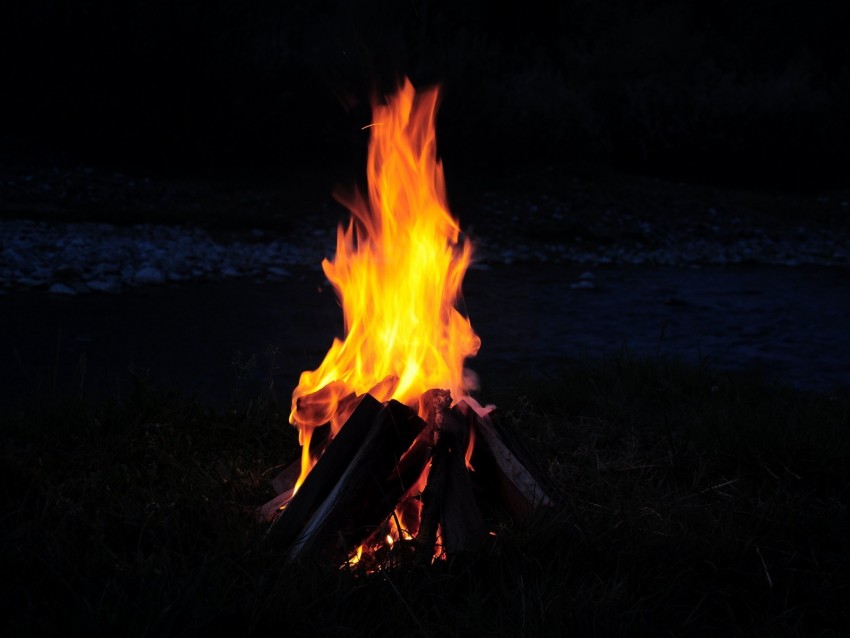 bonfire, fire, firewood, camping, night