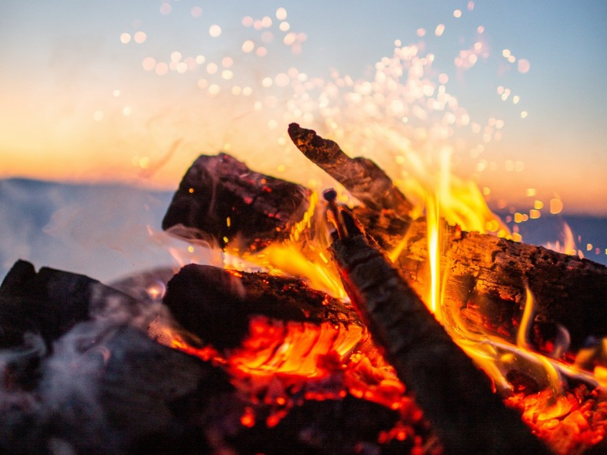 bonfire, fire, sparks, firewood, blur, camping