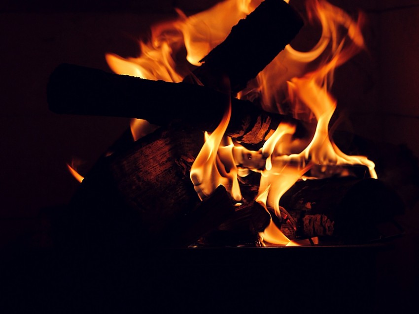 bonfire, flame, fire, fiery, dark, firewood