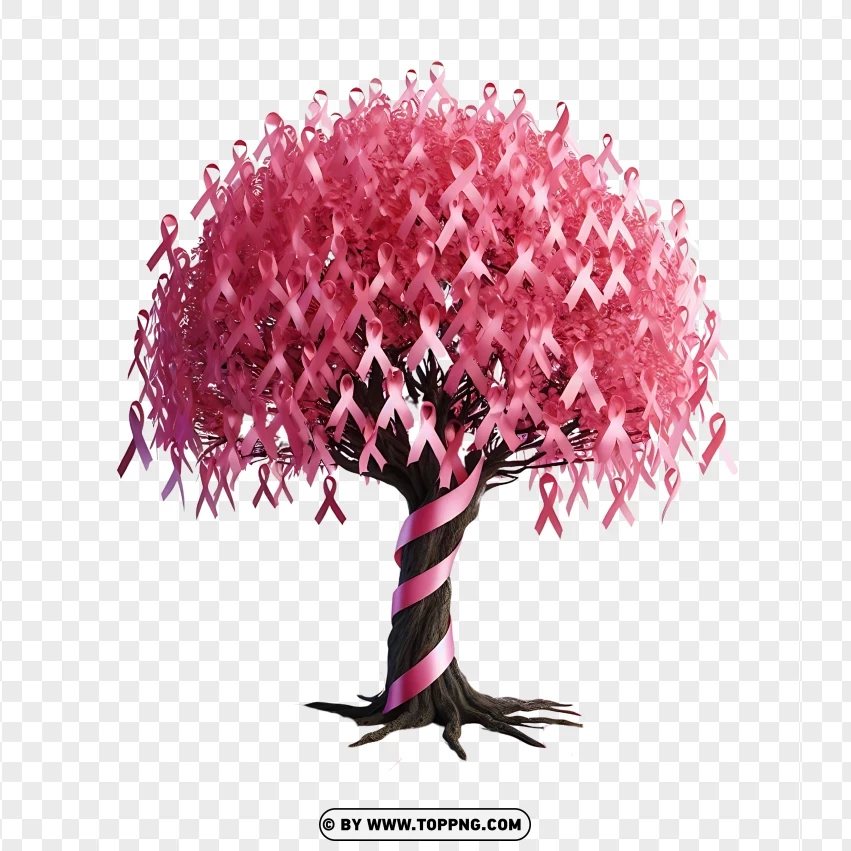 Breast Cancer Awareness Tree With Pink Leaves And Ribbon PNG Transparent Background