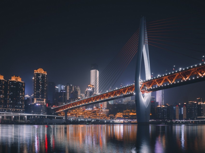 bridge, architecture, night city, backlight, chongqing, china