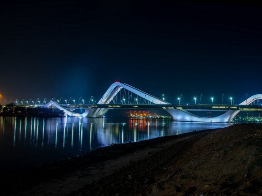 Bridge Architecture Night City City Lights Abu Dhabi United Arab Emirates Png - Free PNG Images