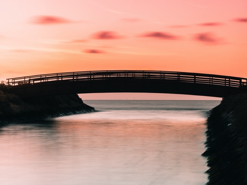 bridge, bay, sunset, horizon, twilight