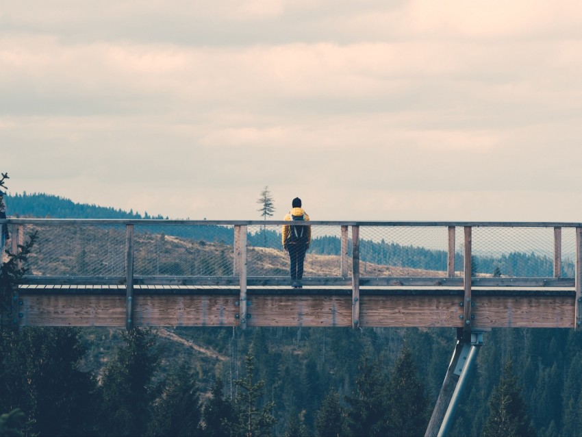 bridge, man, loneliness, nature