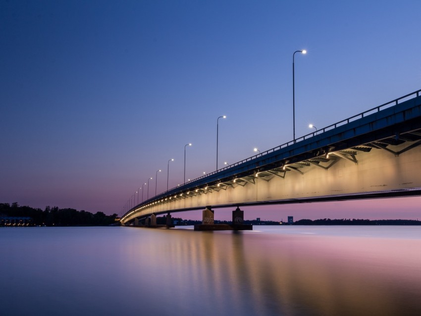 bridge, night, backlight, helsinki, finland