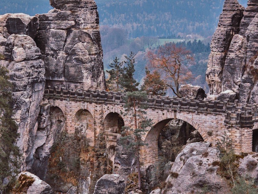 bridge, rocks, stone, mountains, arched, architecture