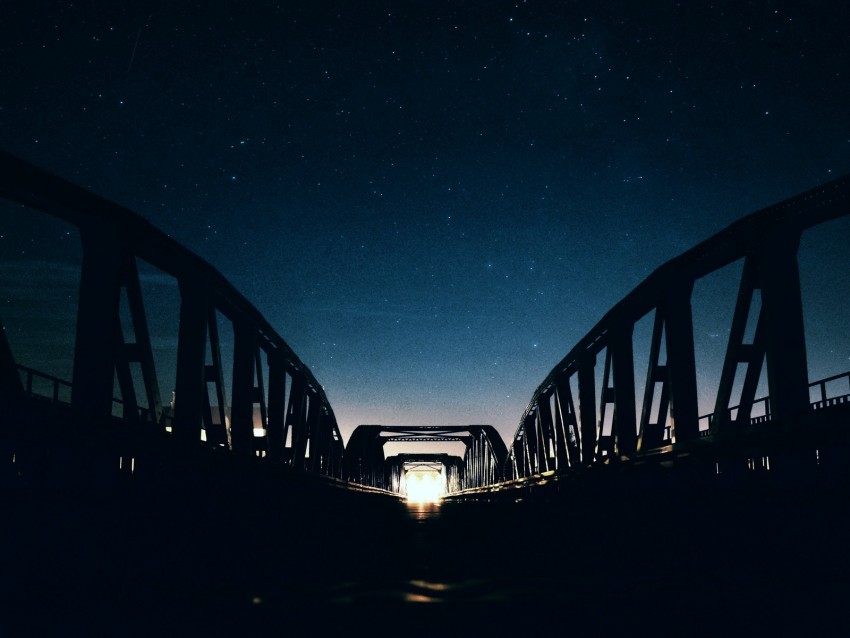 bridge, starry sky, night, light