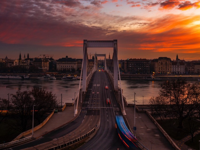 bridge, sunset, city, budapest, hungary