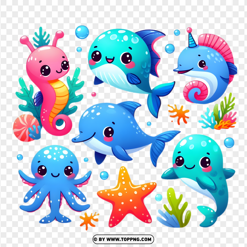 Sea Animals Clipart , Kawaii Sea Life , Marine Life Clipart,Fish , Animal , Ocean , Underwater 