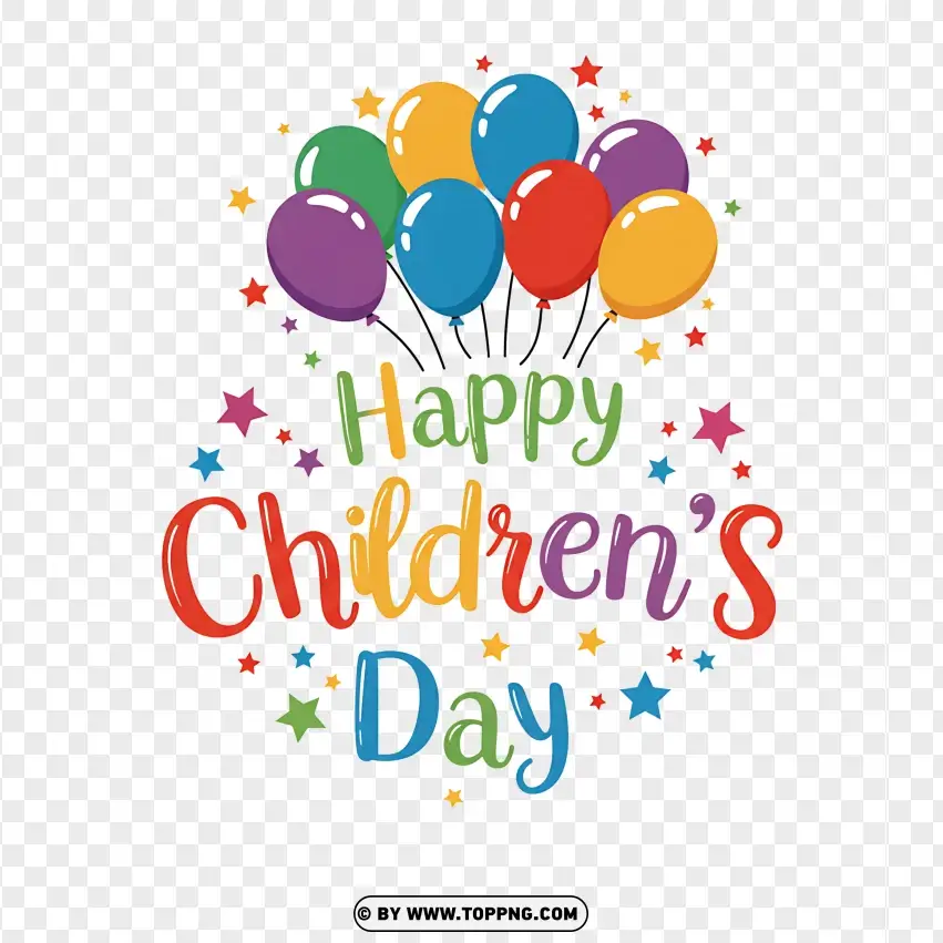 Happy Childrens Day With Bright Balloons Design PNG Transparent Background