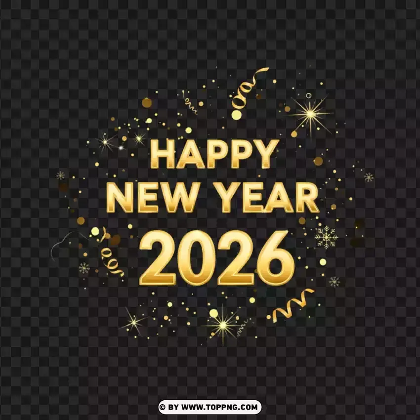 Bright Happy New Year 2026 Celebration Text PNG Transparent Background