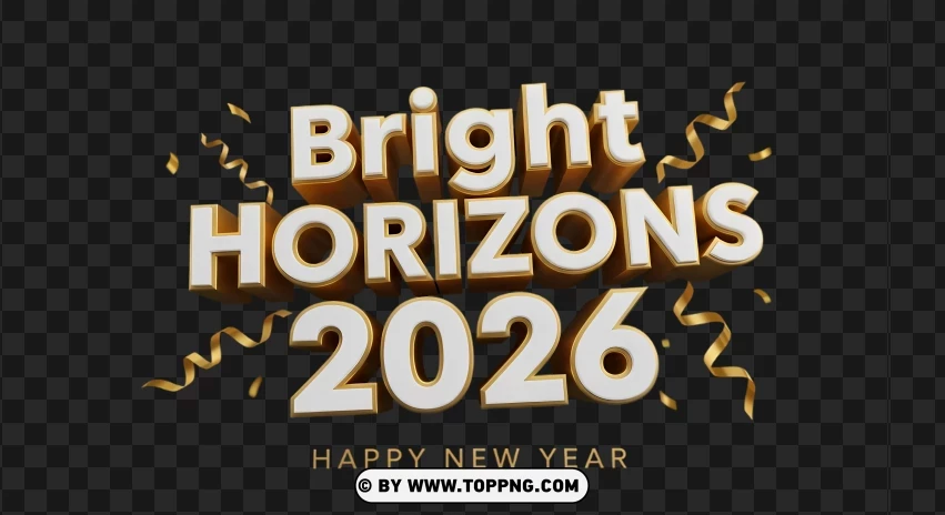 Bright Horizons Happy New Year 2026 Celebration Font PNG Transparent Background