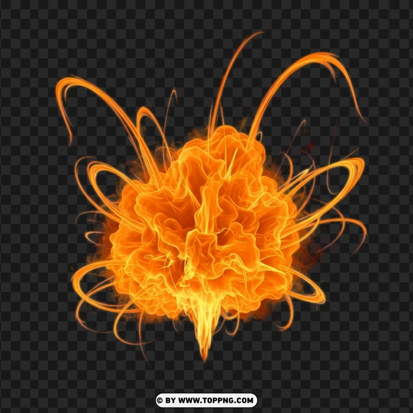 Bright Orange Flame Burst With Abstract Swirling Motion PNG Transparent Background