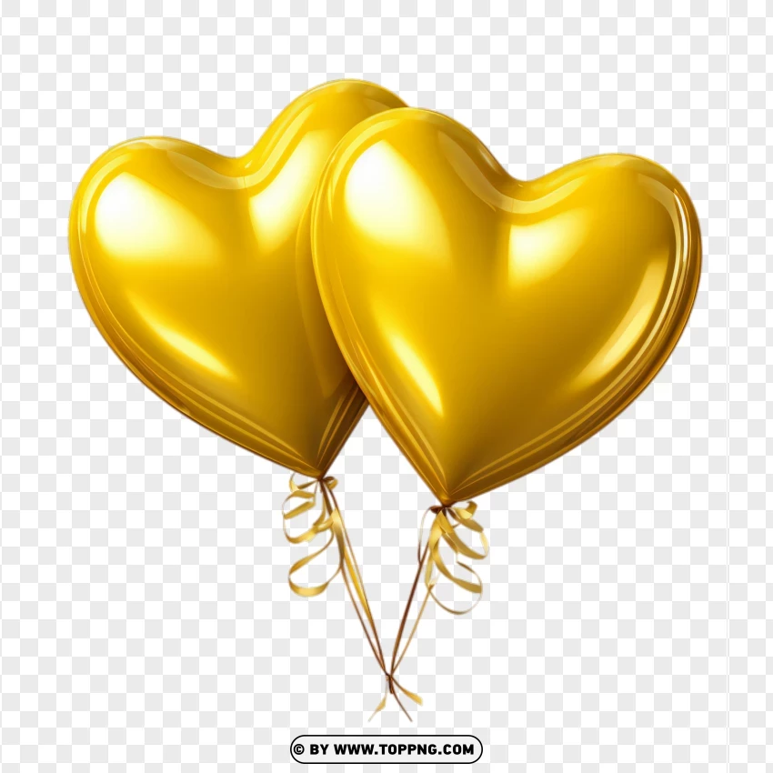 Bright Yellow Double Heart Love Balloons PNG Transparent Background