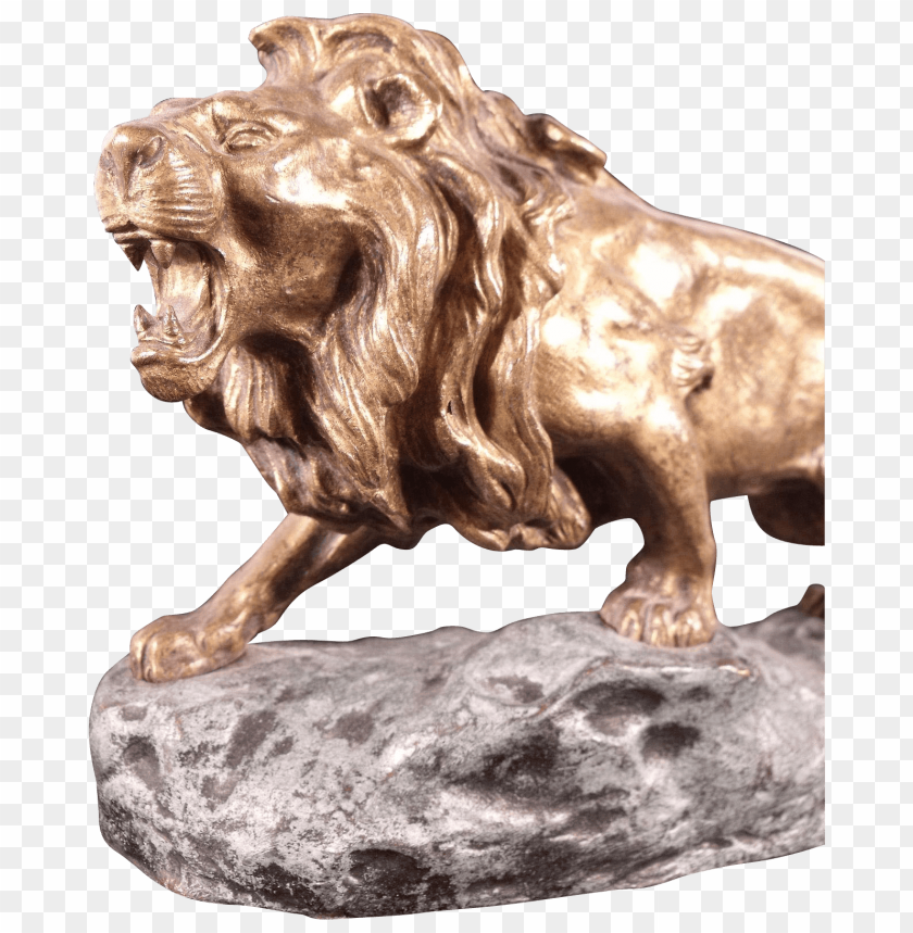 miscellaneous, art, bronze lion on stone, 