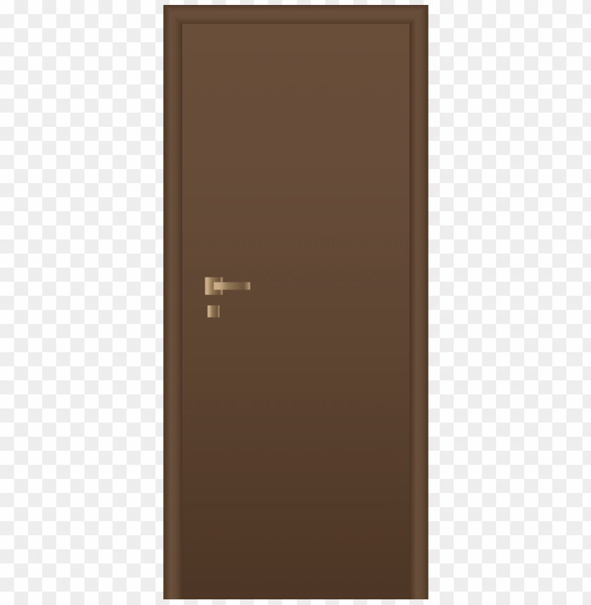 Brown wooden door with a gold handle on a transparent background