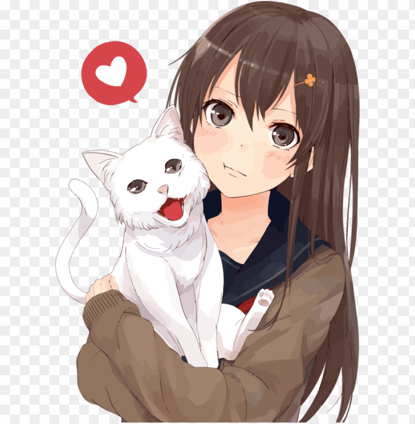 Brown Hair Anime Girl With Cat