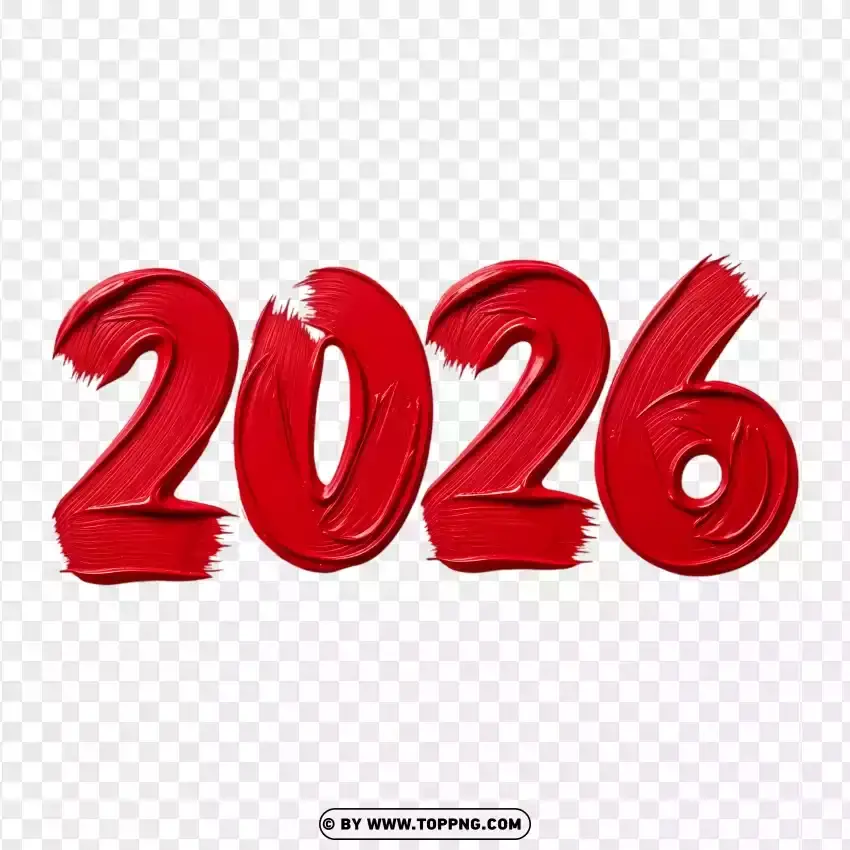Brush Stroke 2026 Design In Red PNG Transparent Background