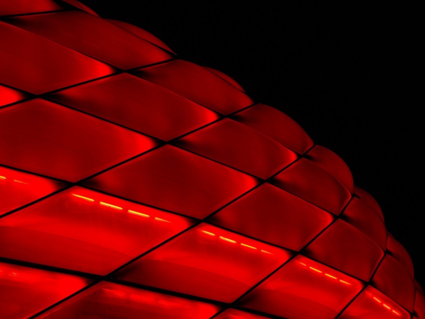 building, facade, red, backlight, mesh, architecture