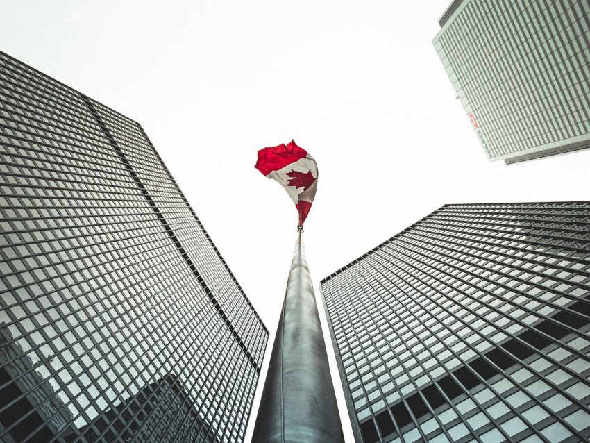 buildings, flagpole, flag, architecture, skyscrapers