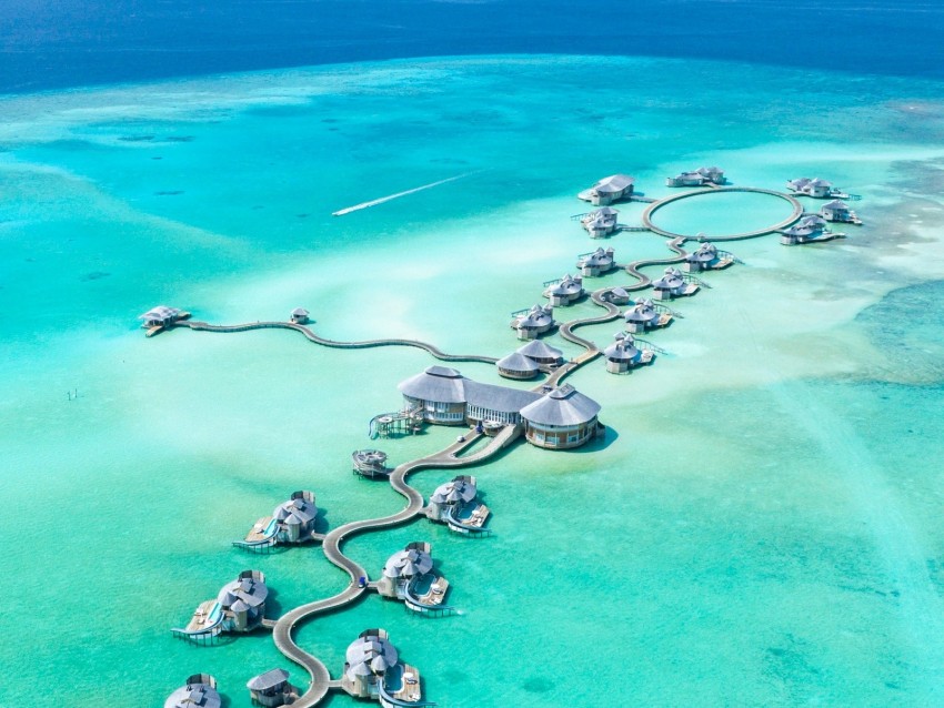 bungalow, aerial view, ocean, maldives