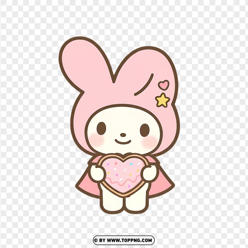 Cute bunny holding heart-shaped cookie in pastel sweet pose