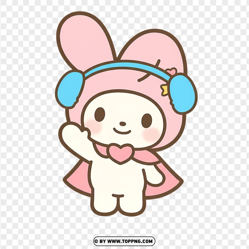 Bunny in pink hood with cozy blue earmuffs winter outfit