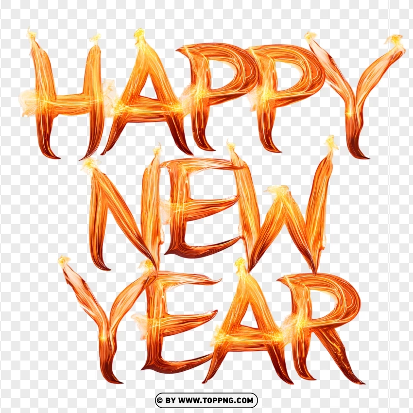 Burning Effect Happy New Year Lettering PNG Transparent Background