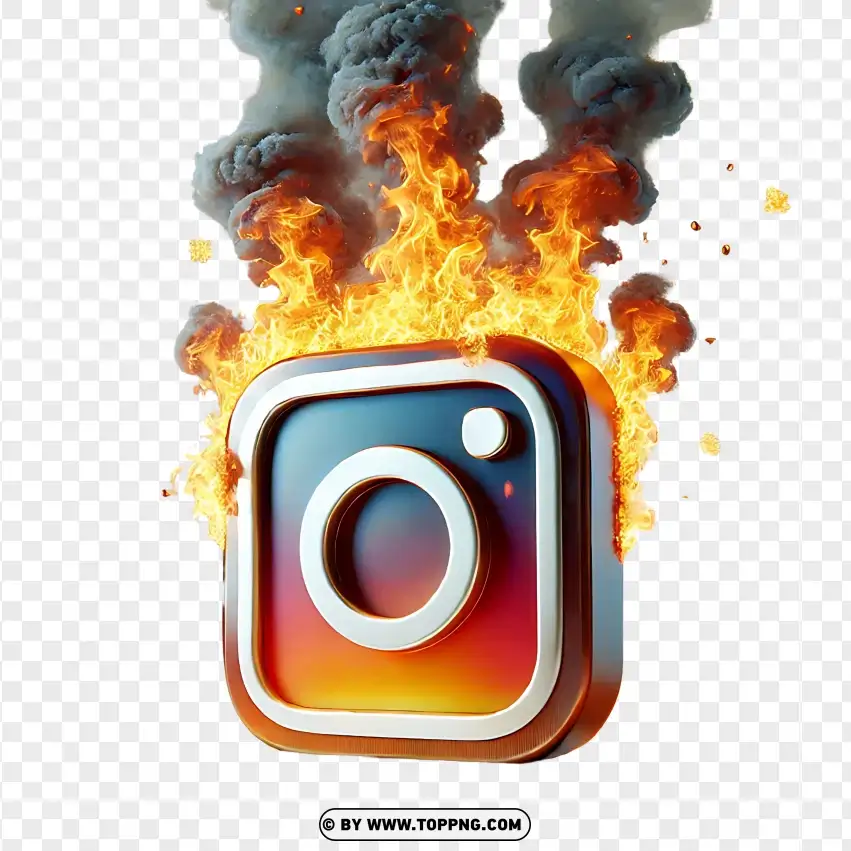 Burning Instagram Icon Symbolizing Social Media Pressure PNG Transparent Background