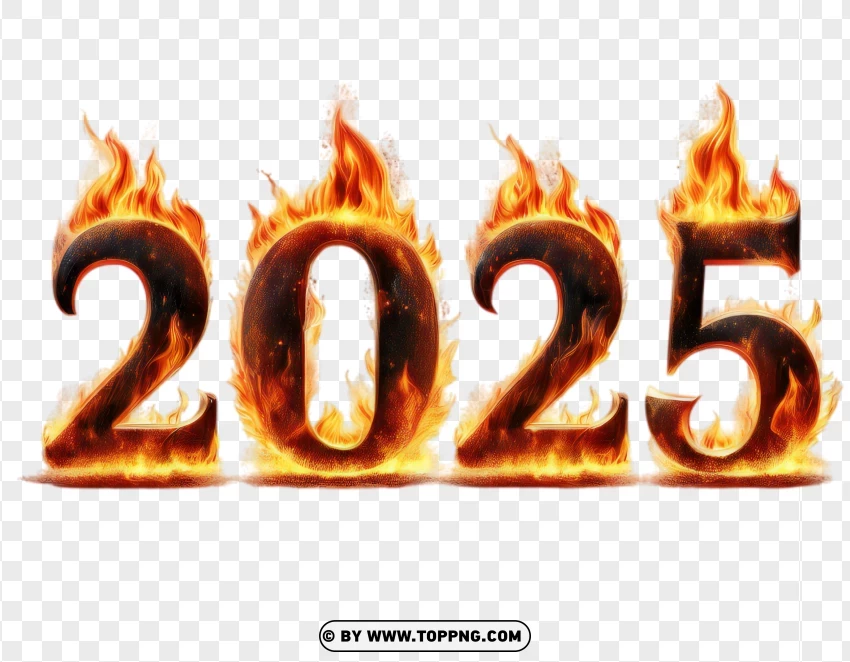 Burning Numbers 2025 Fire Style PNG Transparent Background