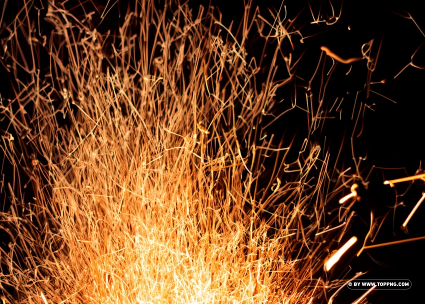 Burning Red Hot Sparks Fly Away From Large Fire In Night Sky Stock Photo
