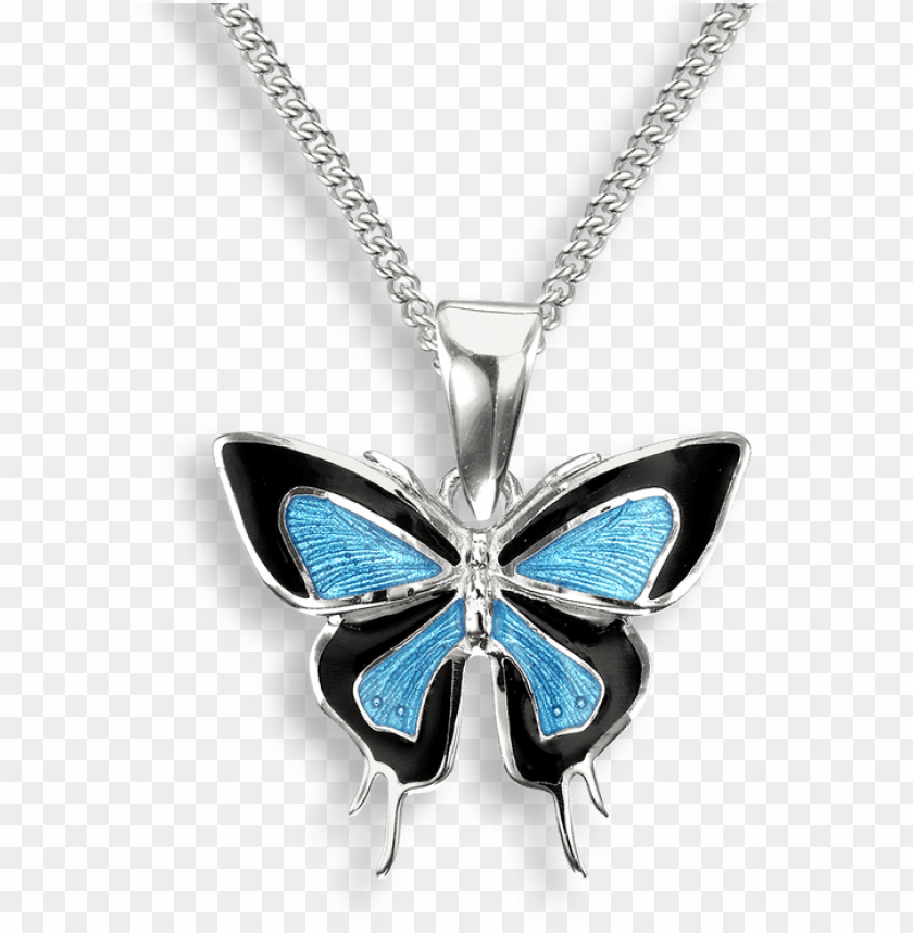 Butterfly Aqua  Black Enamel Silver Necklace PNG Transparent With Clear Background ID 93434