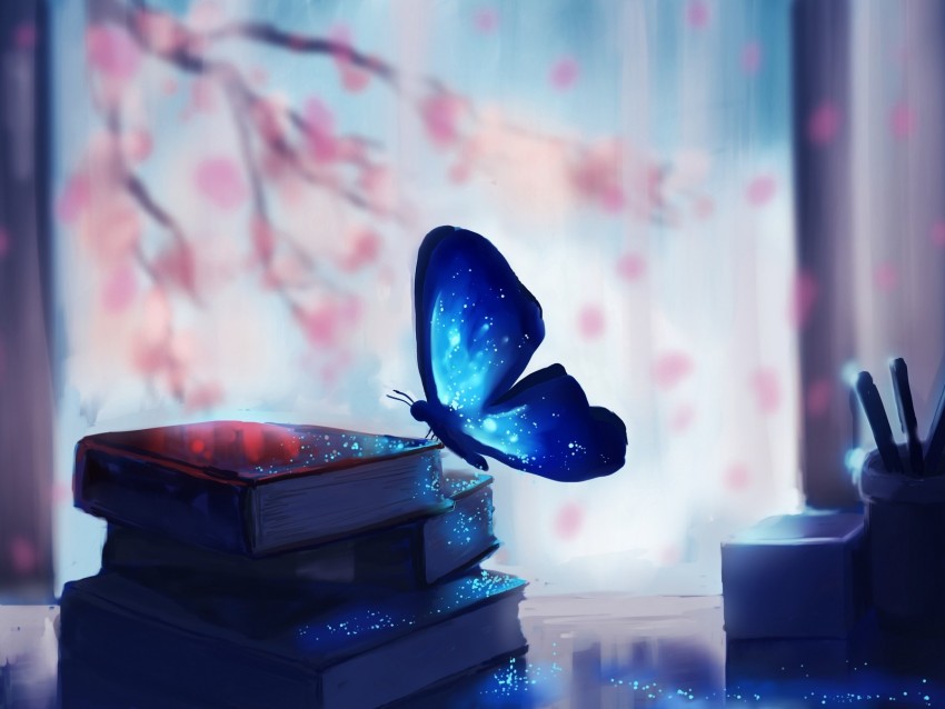 butterfly, books, art, glare, magic