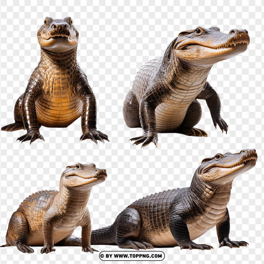 Caimans In Sitting And Resting Poses PNG Transparent Background