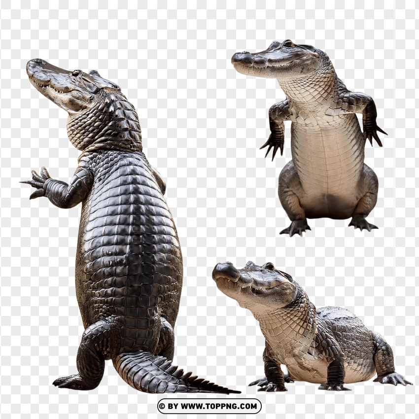 Group Of Caimans In Alert And Relaxed Positions PNG Transparent Background