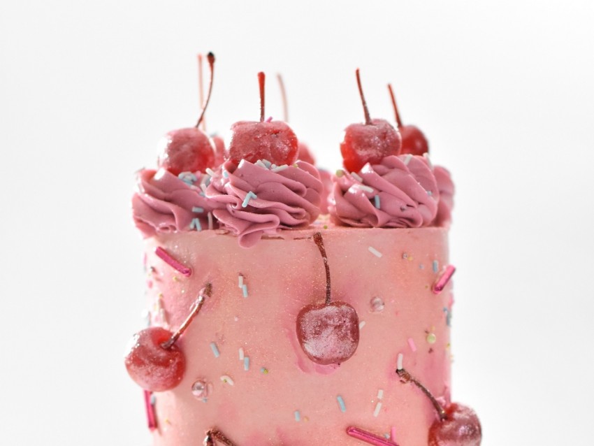 cake, dessert, sweet, cherries, sprinkle