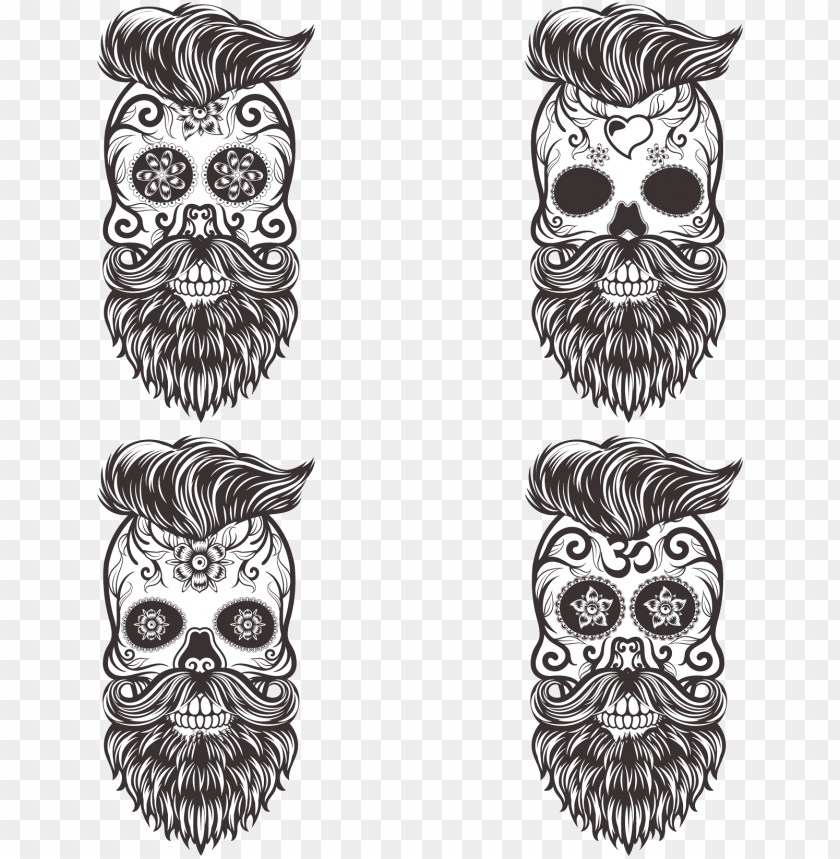 Calavera Skull Euclidean Vector Drawing Day Of The Day Of Dead Skull With Beard PNG Image With Transparent Background