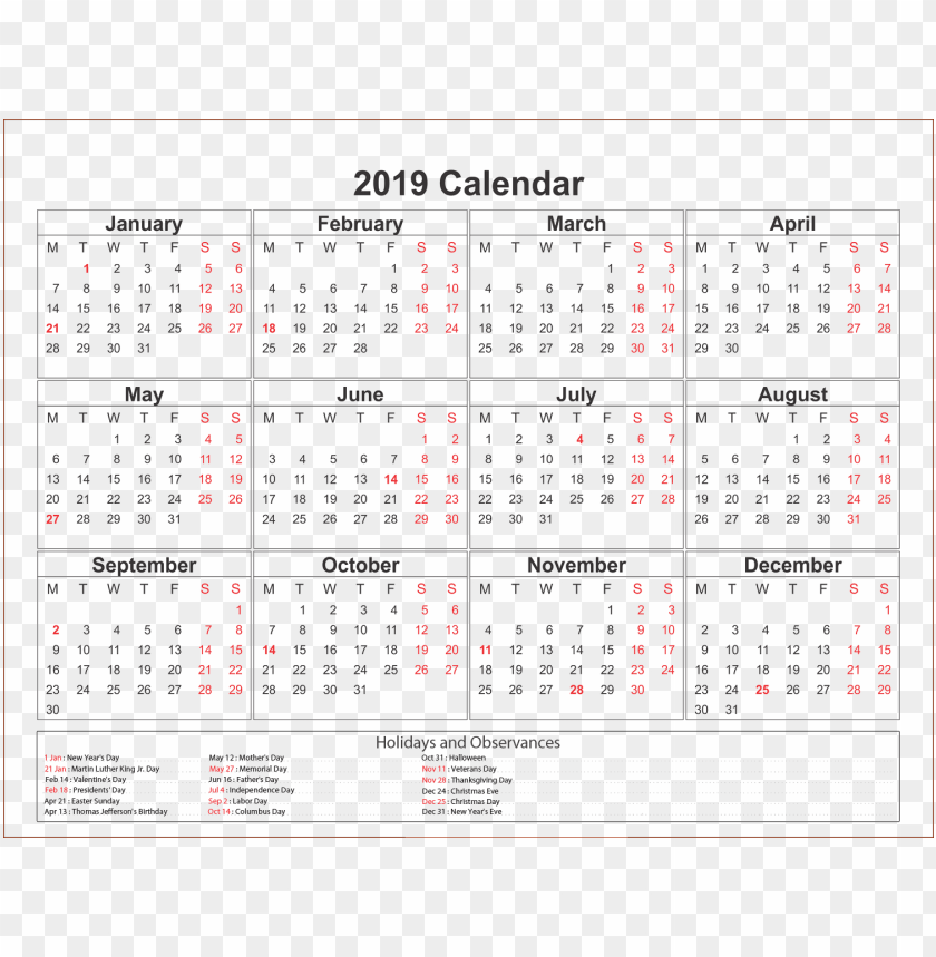 calendar 2019 s png images background -  image ID is 38001