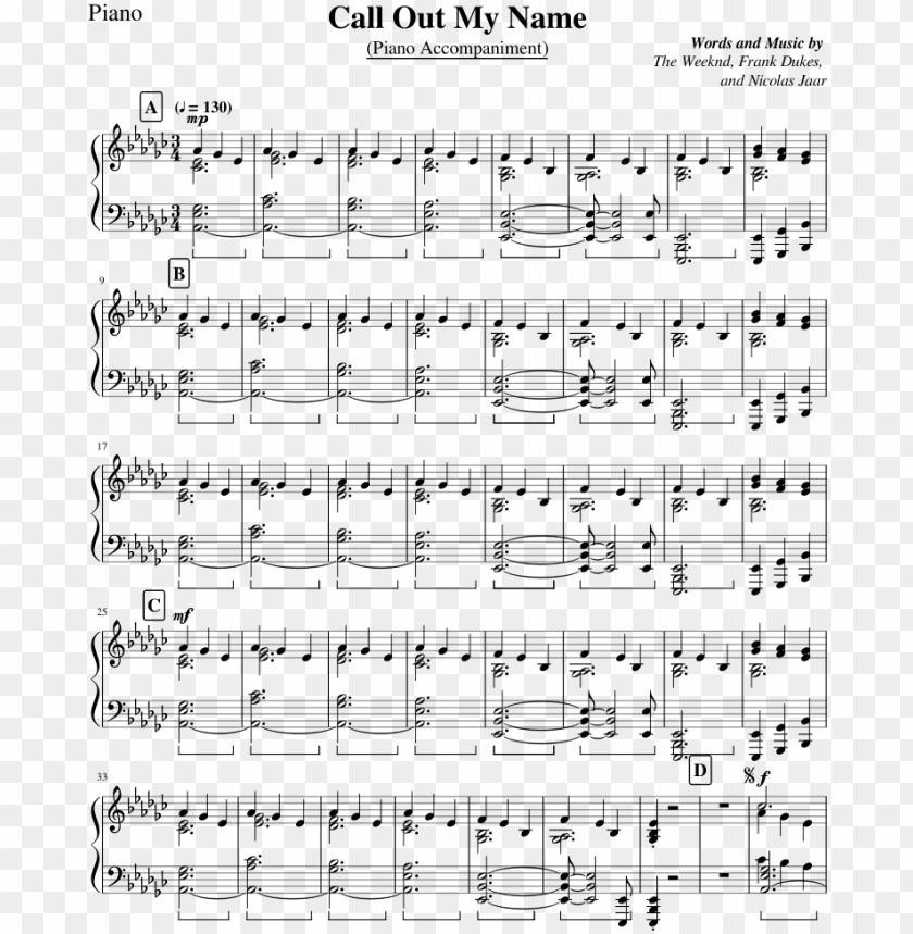 Call Out My Name Call Out My Name Piano Sheet Music Png Image