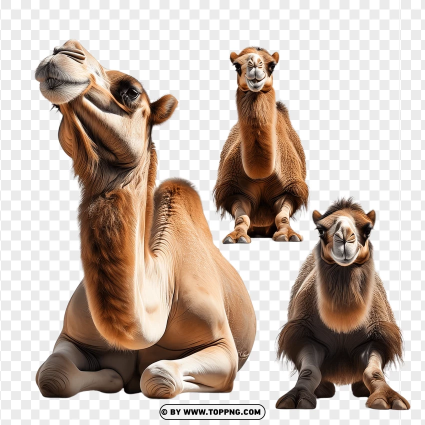 Group Of Camels Resting In A Relaxed Pose PNG Transparent Background
