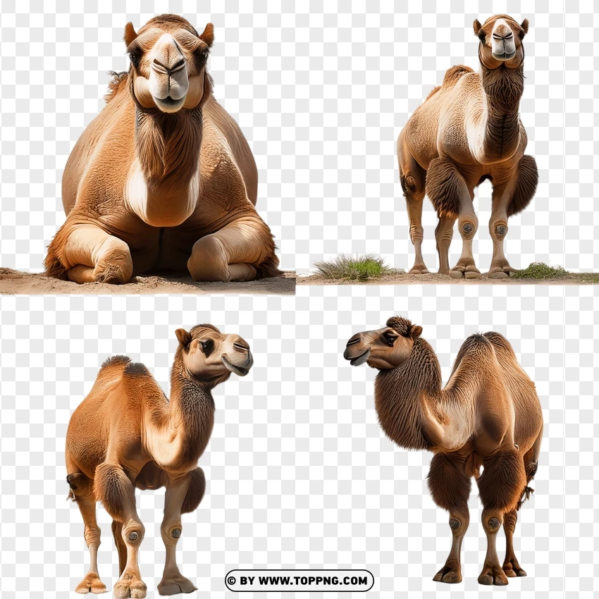 Camels In Sitting And Standing Natural Positions PNG Transparent Background