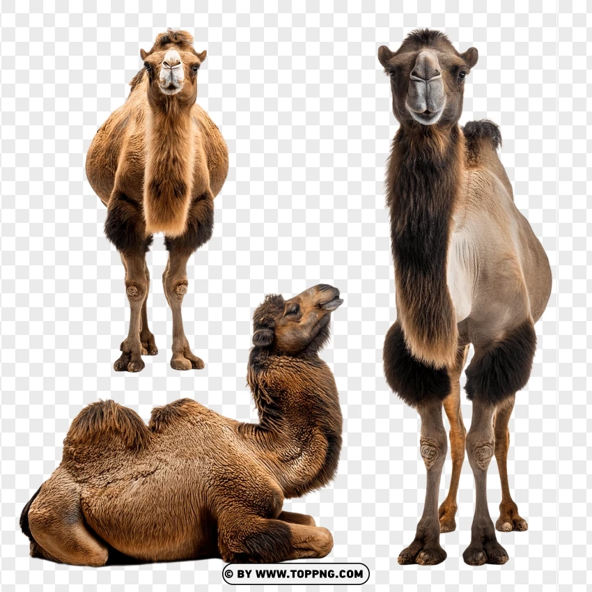 Group Of Camels In Sitting And Standing Poses PNG Transparent Background