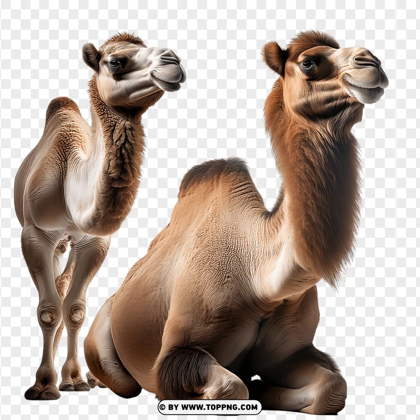 Two Camels Resting And Looking Alert PNG Transparent Background