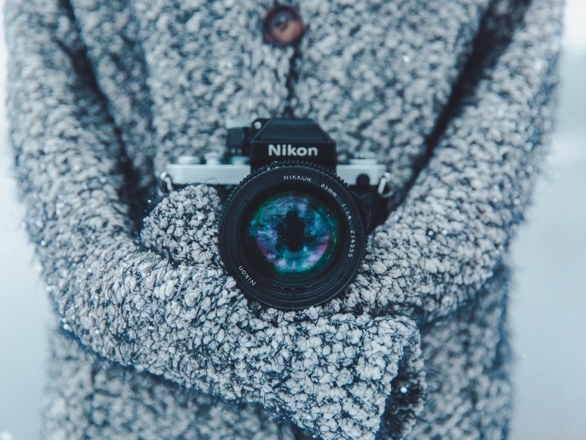 camera, lens, optics, jacket, gray