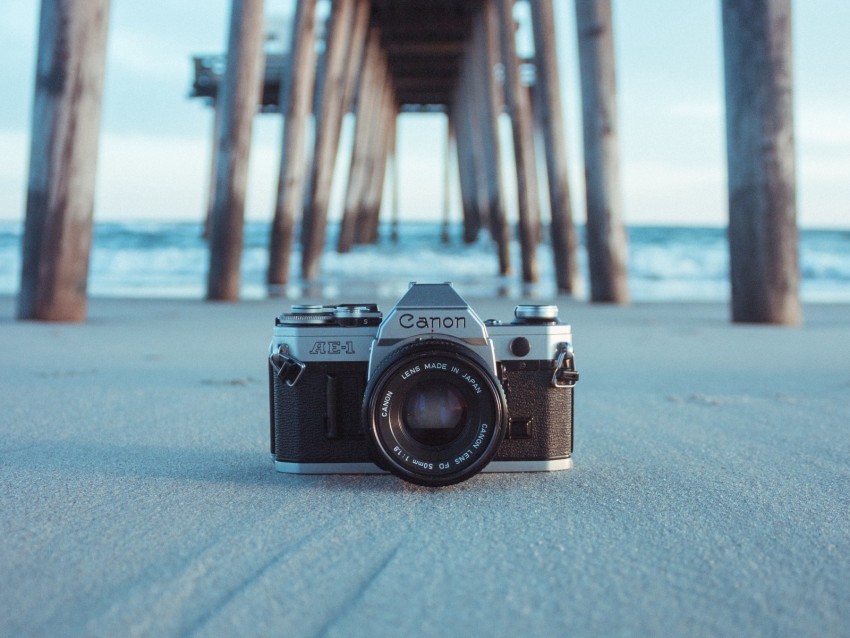 camera, pier, sand, blur