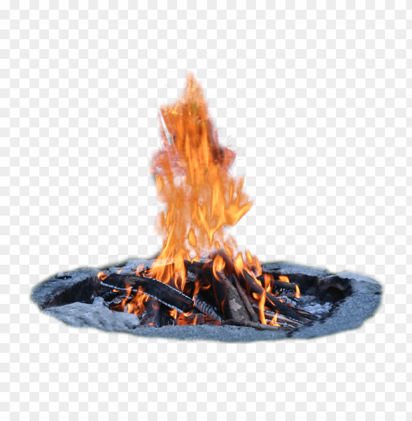 A bright flame rising from a fire pit filled with logs