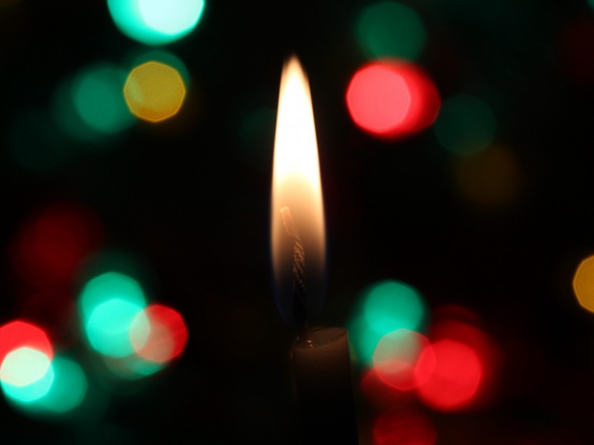 candle, fire, glare, bokeh, lights