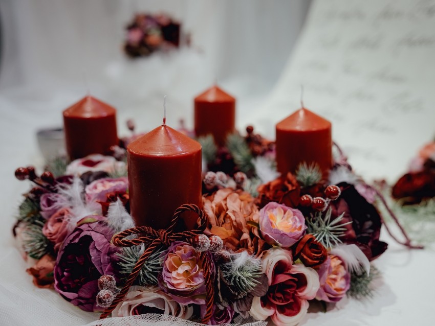 candle, flowers, composition, decoration