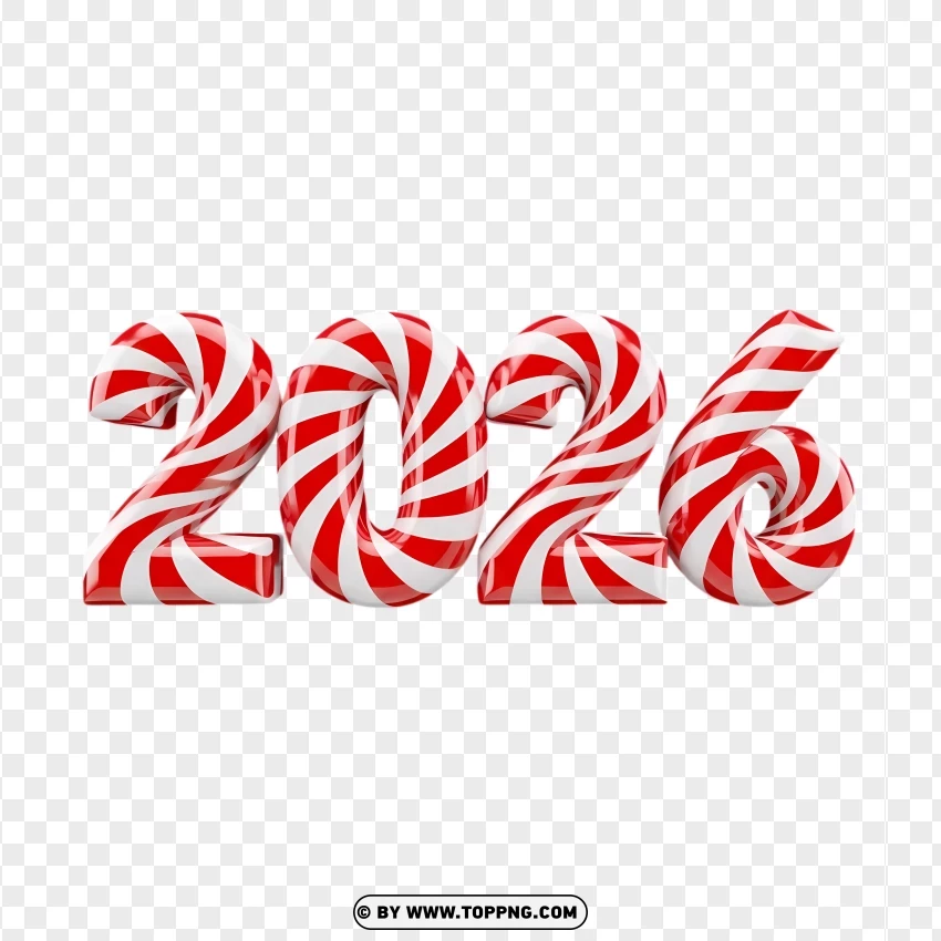 Candy Red White Swirl 2026 Typography PNG Transparent Background