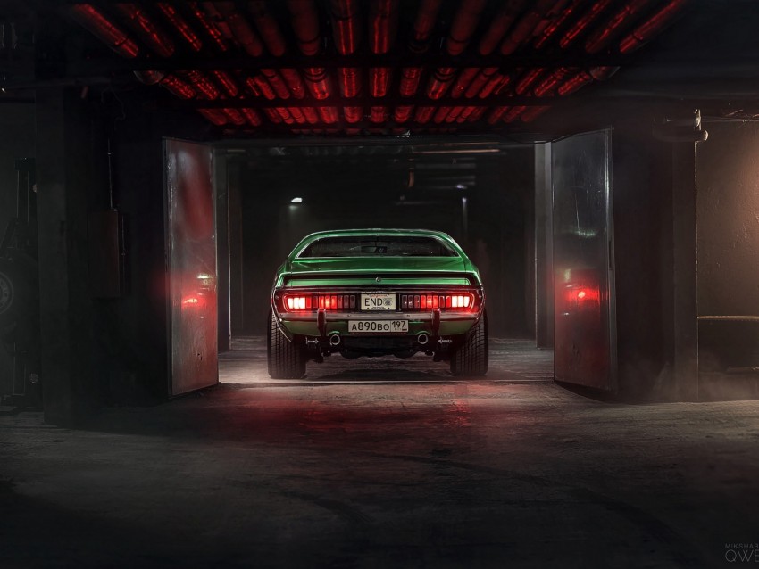 car, garage, tuning, green, rear view